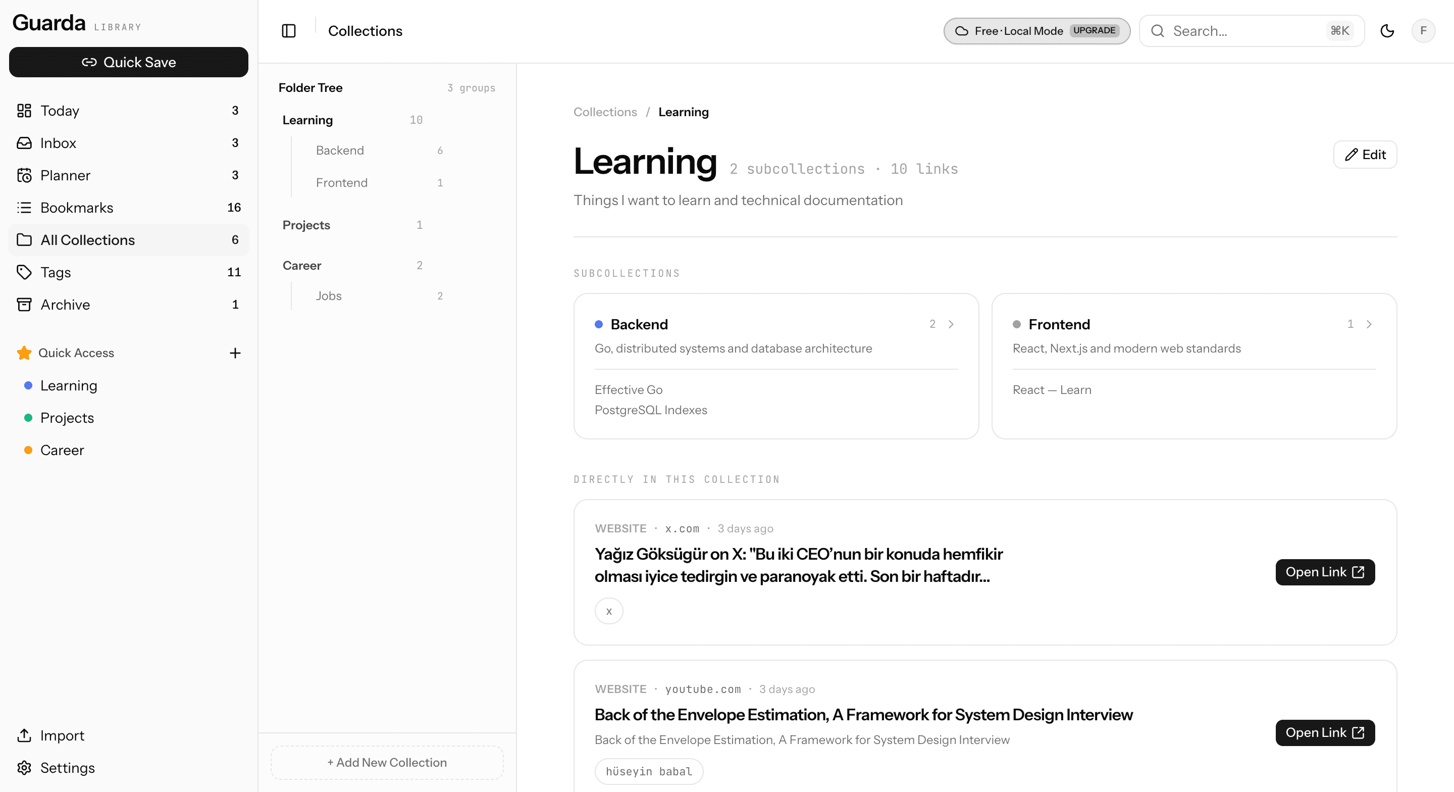 Collections: folder tree and sub-collection previews
